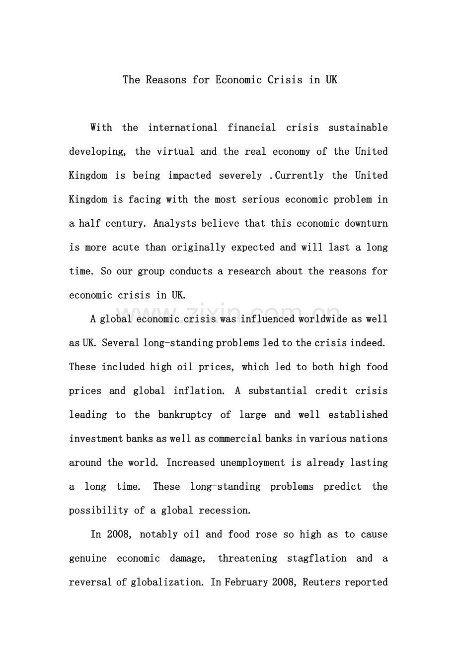 The-Reasons-for-Economic-Crisis-in-UK-英国经济危机起因-影响及解决方法.doc_第1页