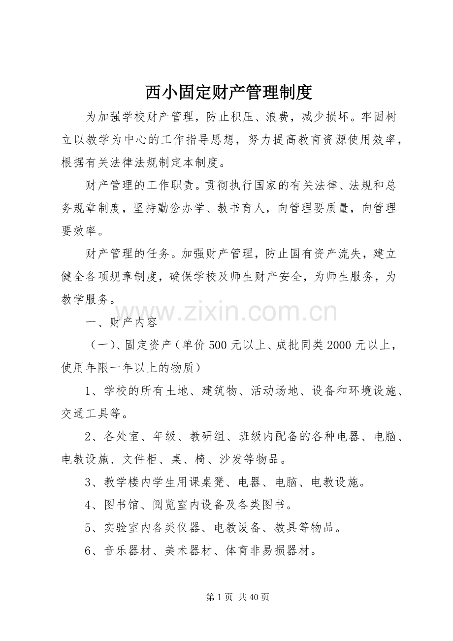 西小固定财产管理规章制度.docx_第1页