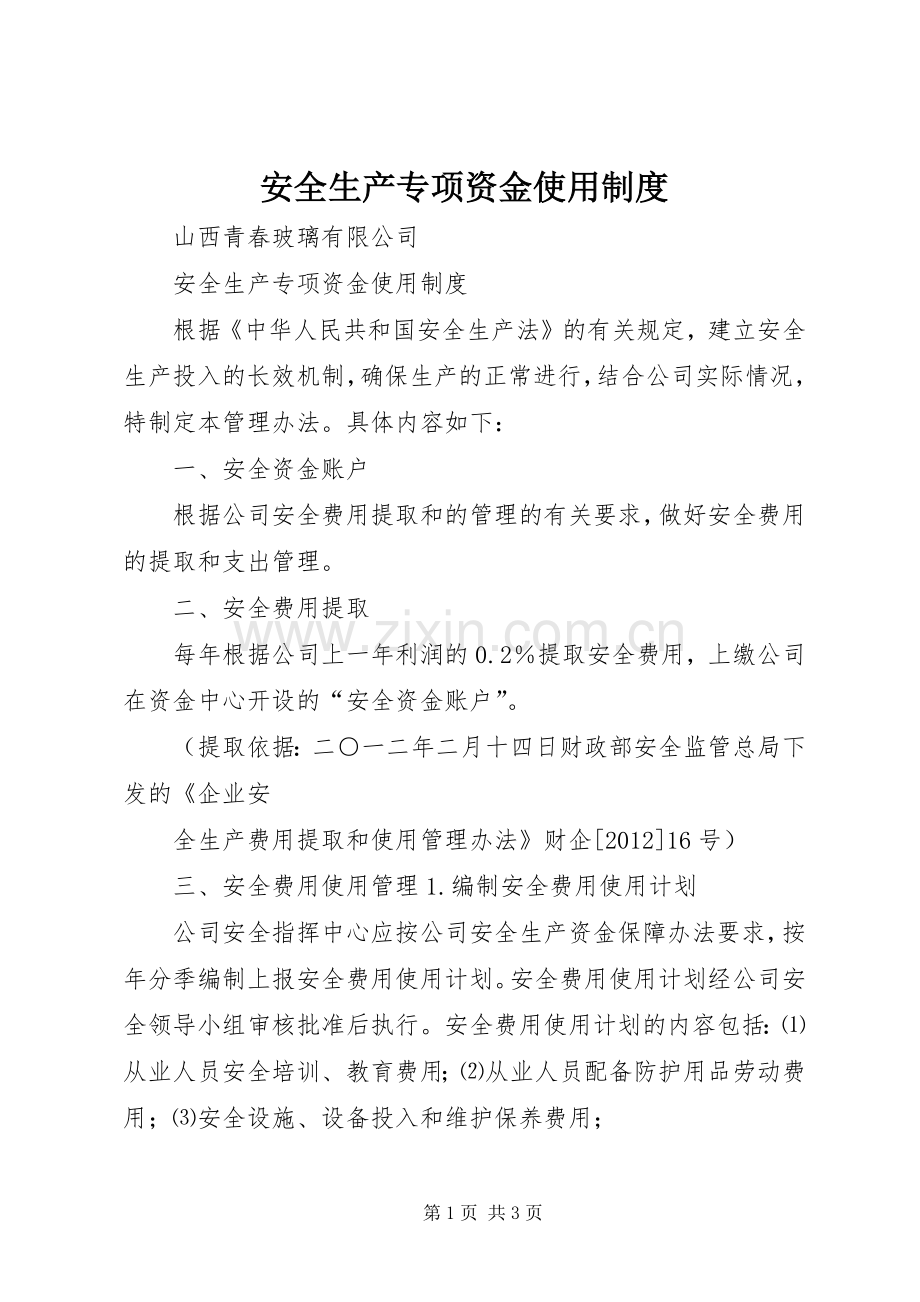 安全生产专项资金使用规章制度 .docx_第1页