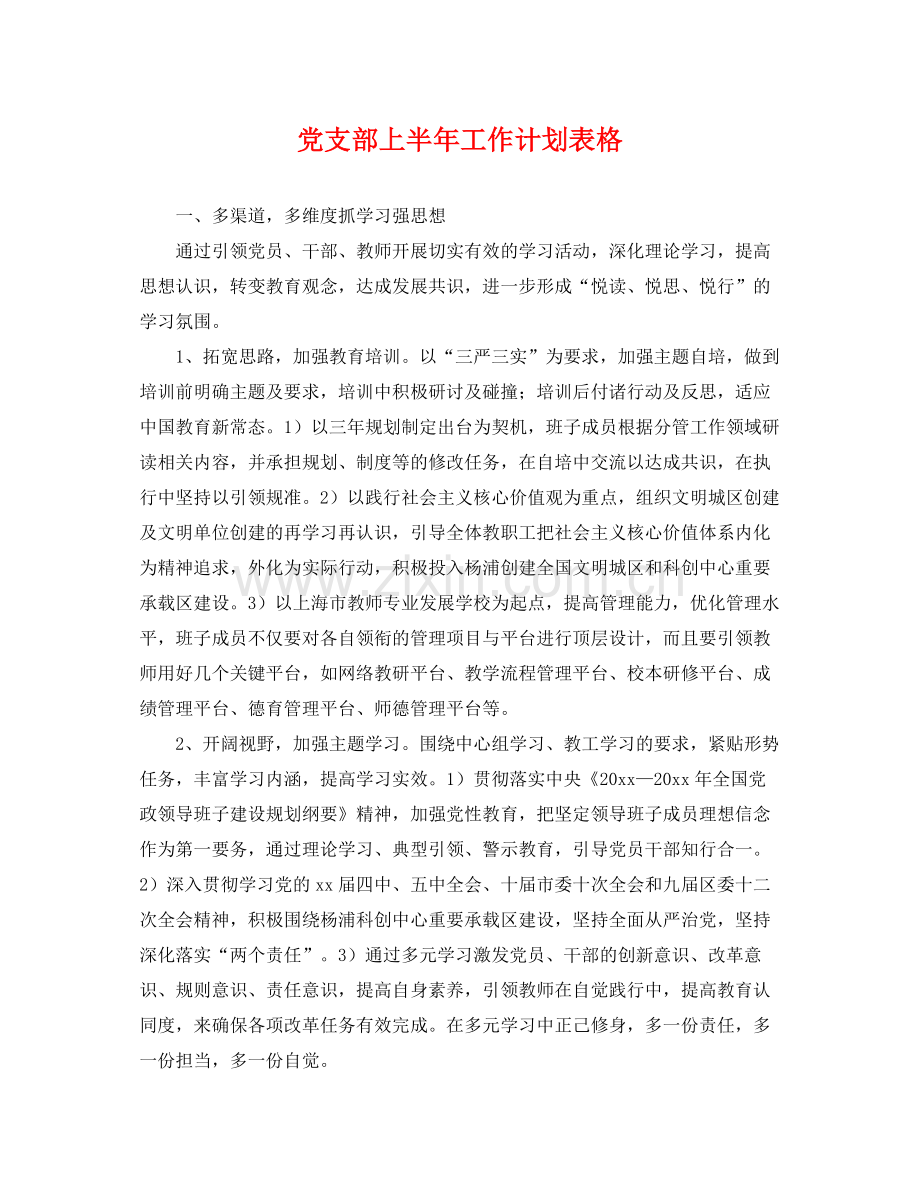 党支部上半年工作计划表格 .docx_第1页