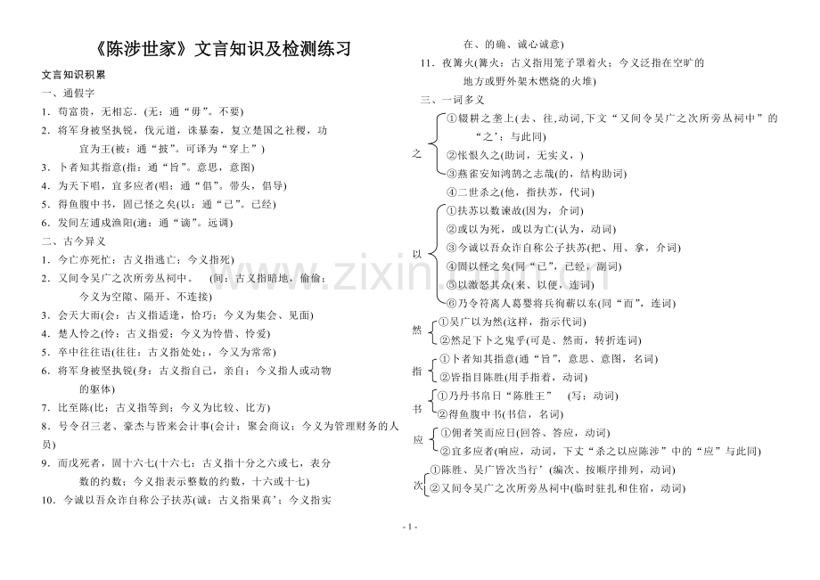 文言知识及检测练习(陈涉世家)-84124.doc_第1页