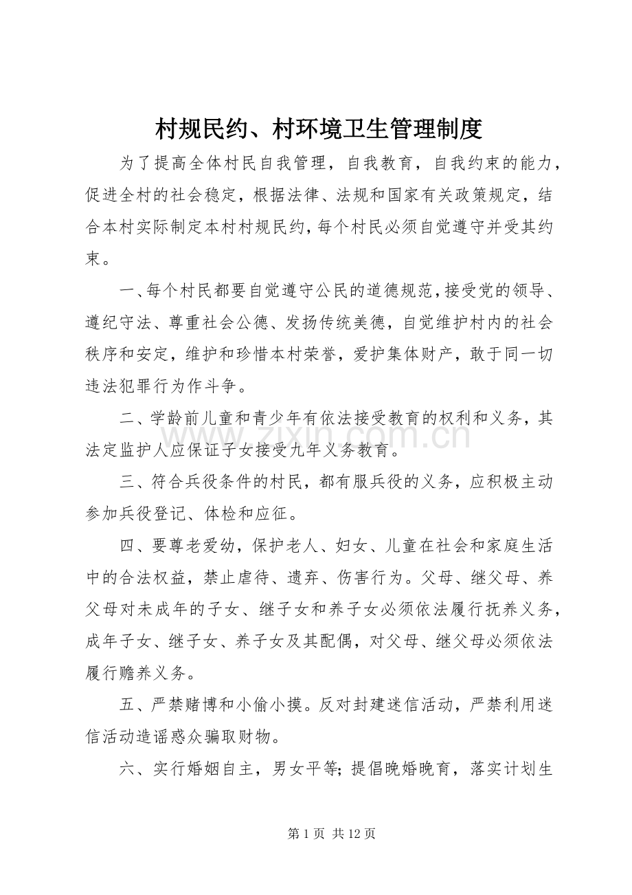 村规民约、村环境卫生管理规章制度.docx_第1页