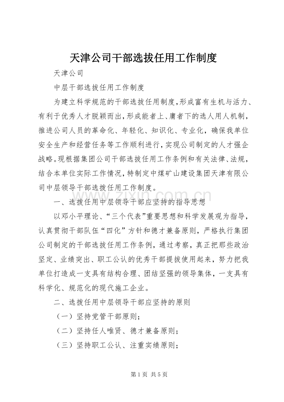 天津公司干部选拔任用工作规章制度.docx_第1页