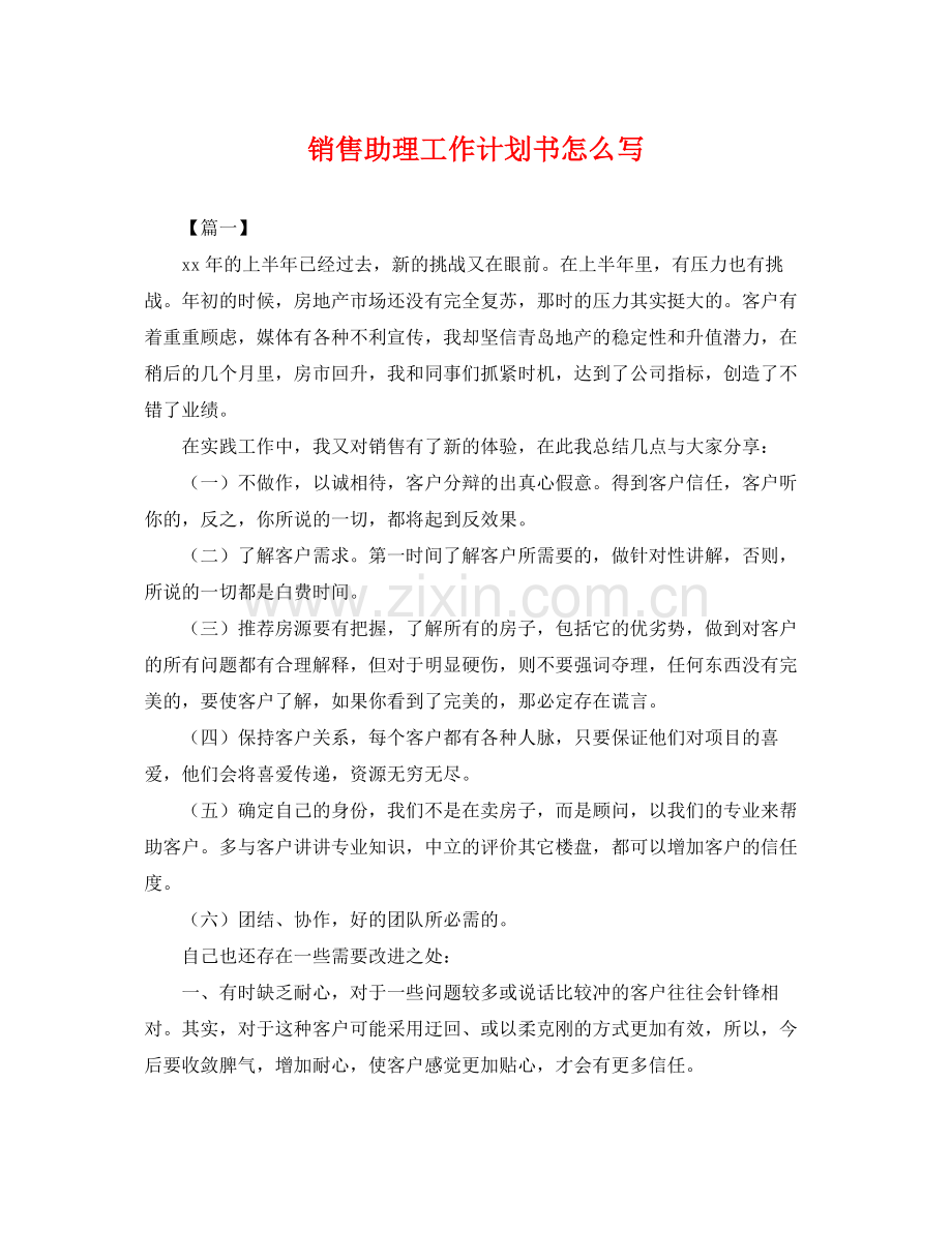 销售助理工作计划书怎么写 .docx_第1页