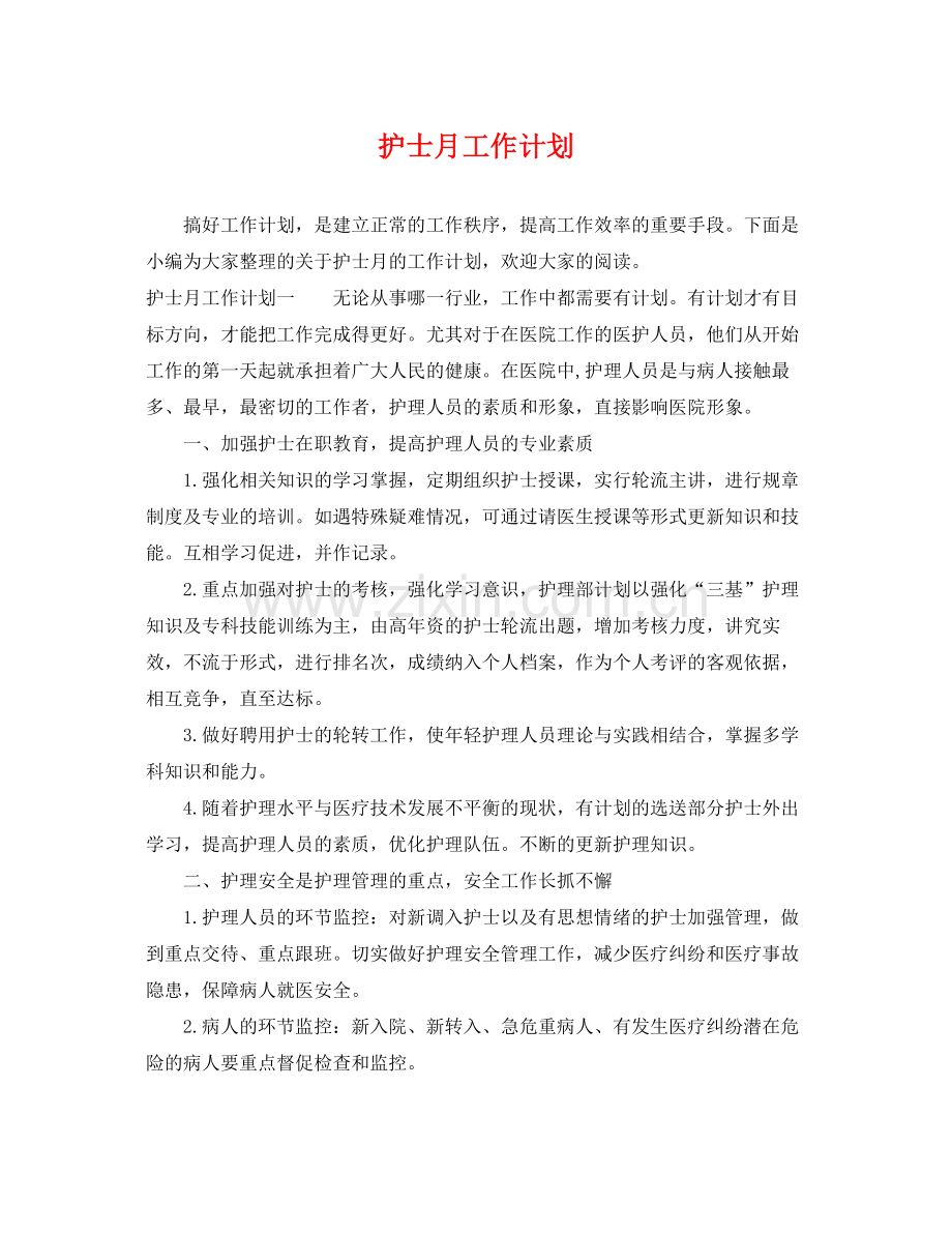 护士月工作计划 .docx_第1页