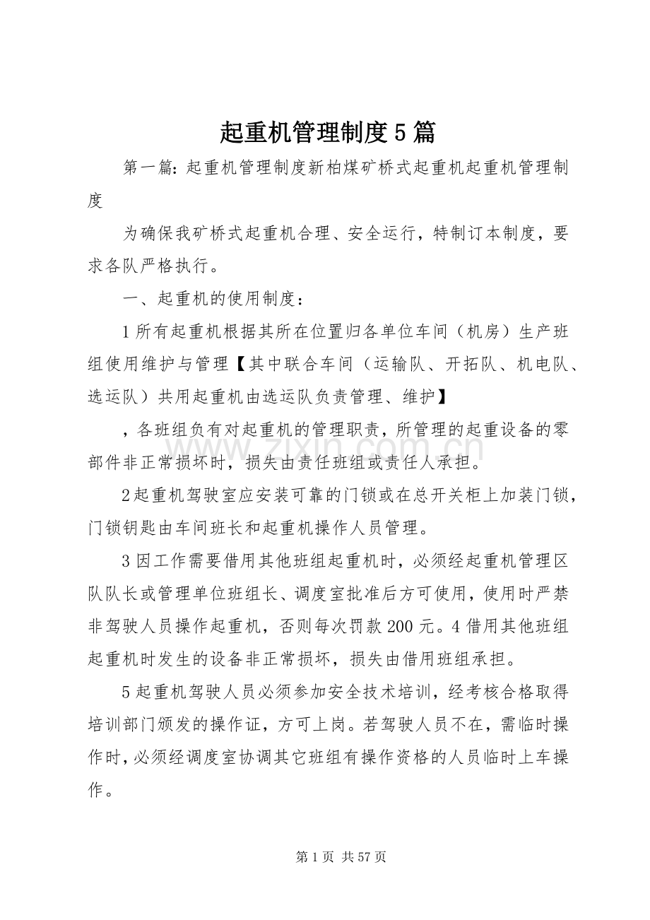 起重机管理规章制度5篇.docx_第1页