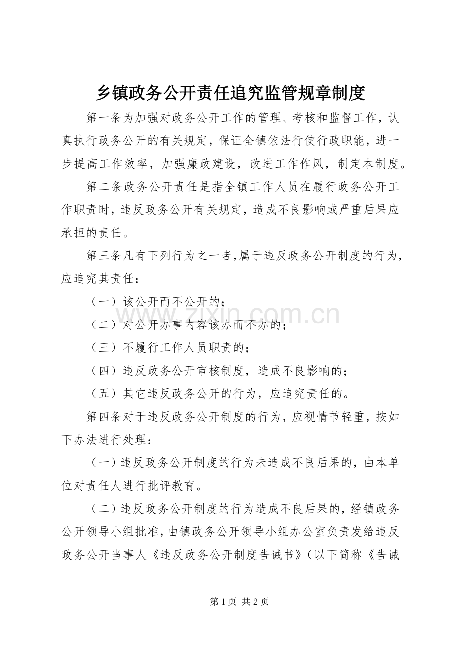 乡镇政务公开责任追究监管规章规章制度.docx_第1页