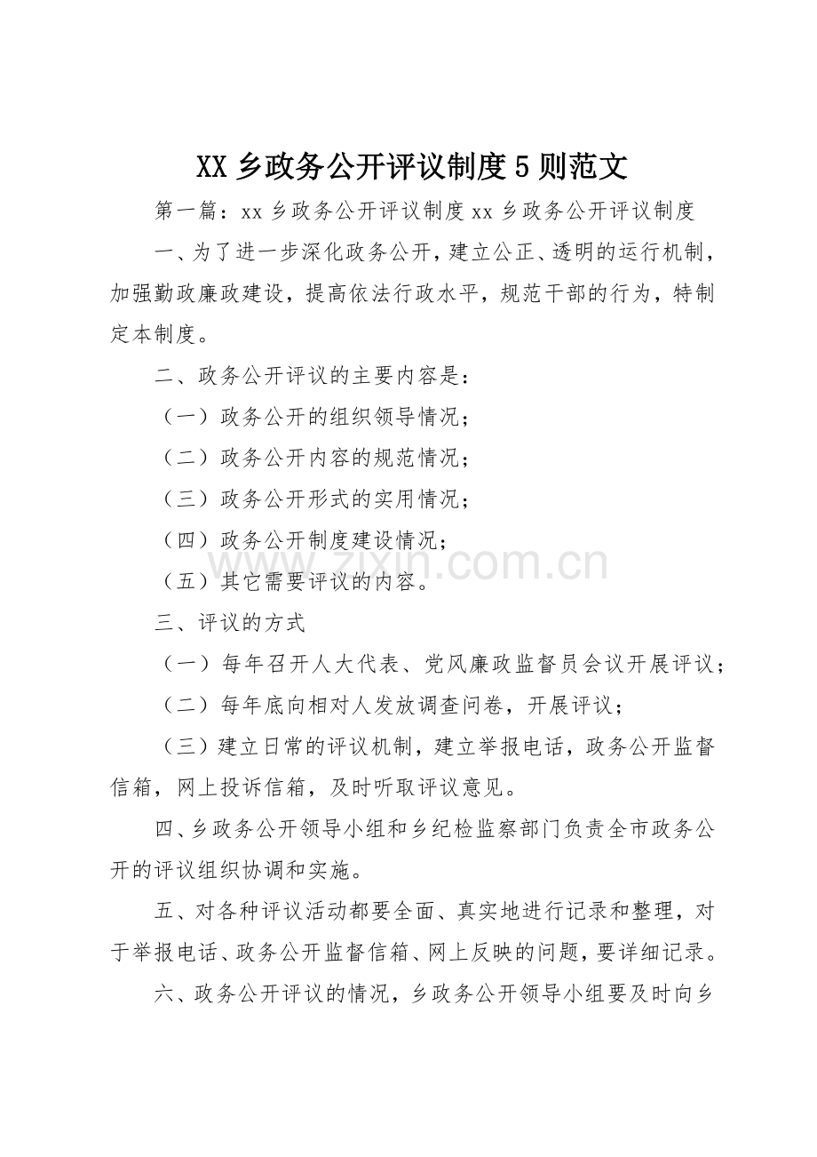 乡政务公开评议规章制度5则范文.docx_第1页
