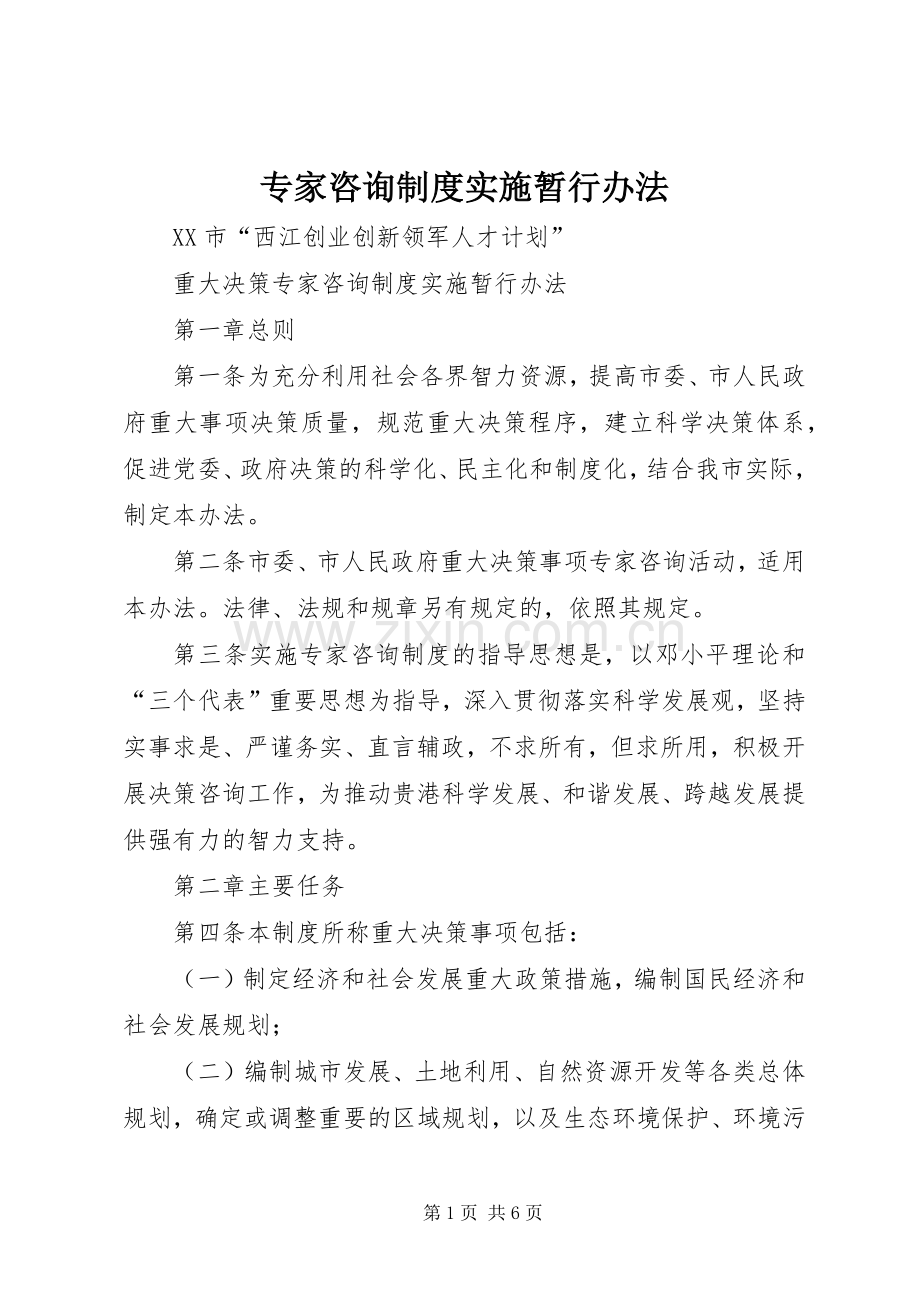 专家咨询规章制度实施暂行办法.docx_第1页