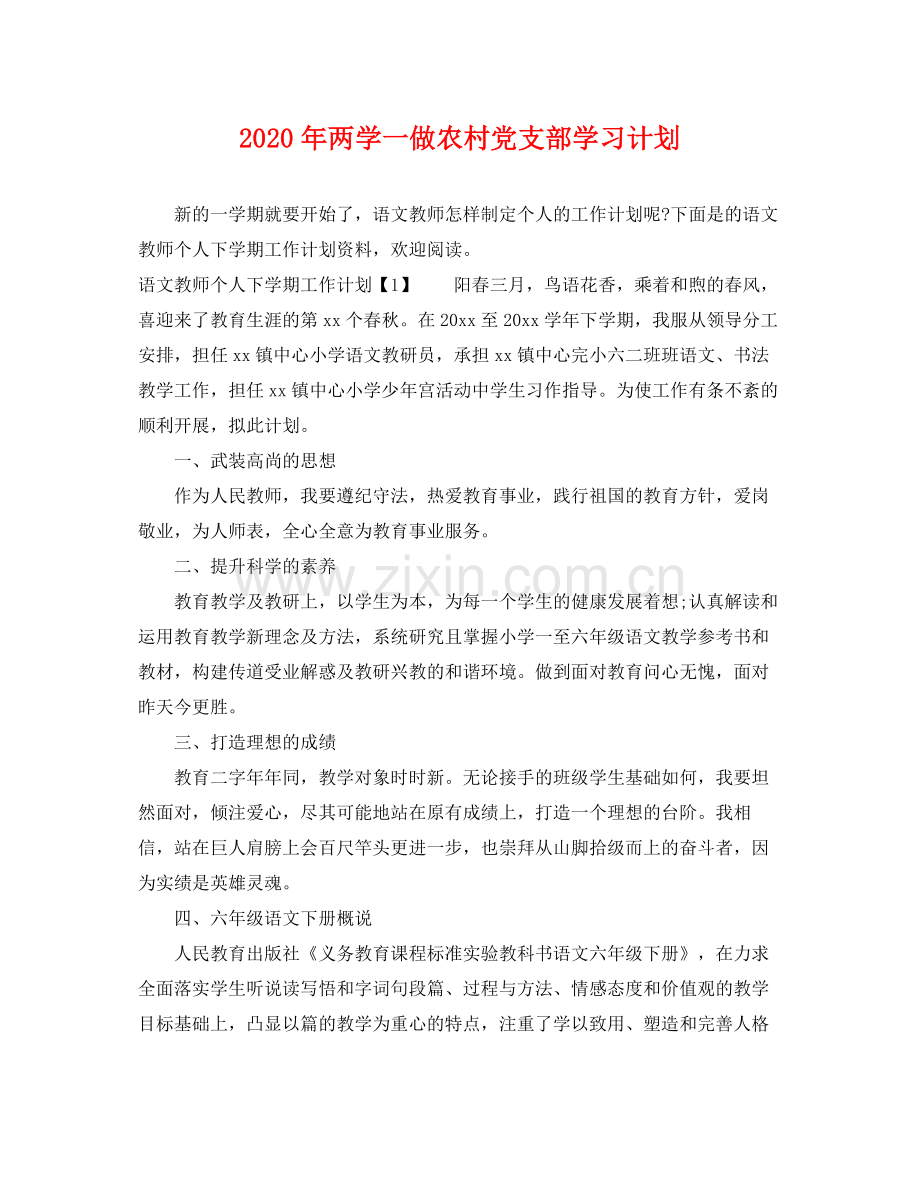 2020年两学一做农村党支部学习计划 .docx_第1页