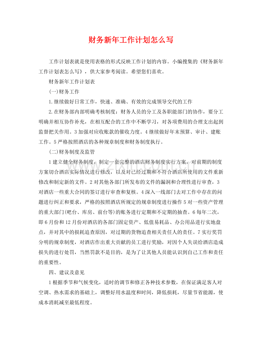 财务新年工作计划怎么写 .docx_第1页