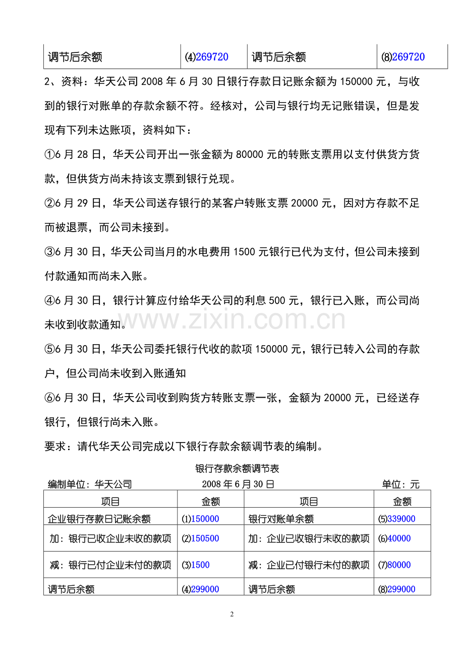 会计基础综合体—银行存款余额调节表(含答案).doc_第2页