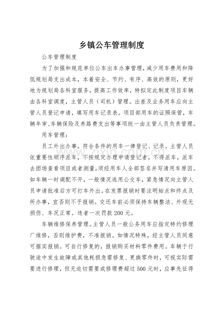 乡镇公车管理规章制度细则.docx_第1页