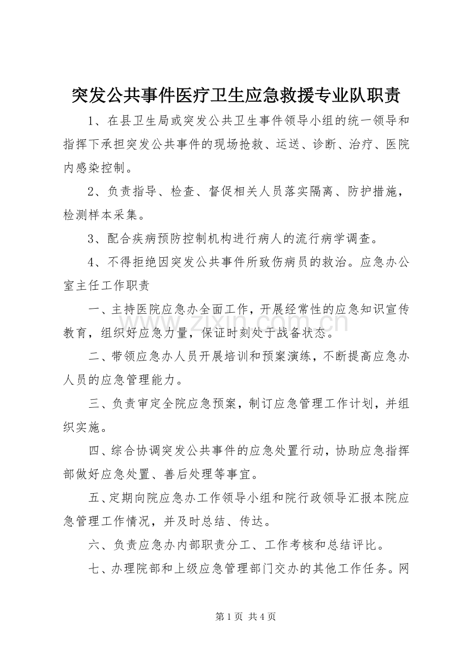 突发公共事件医疗卫生应急救援专业队职责要求.docx_第1页