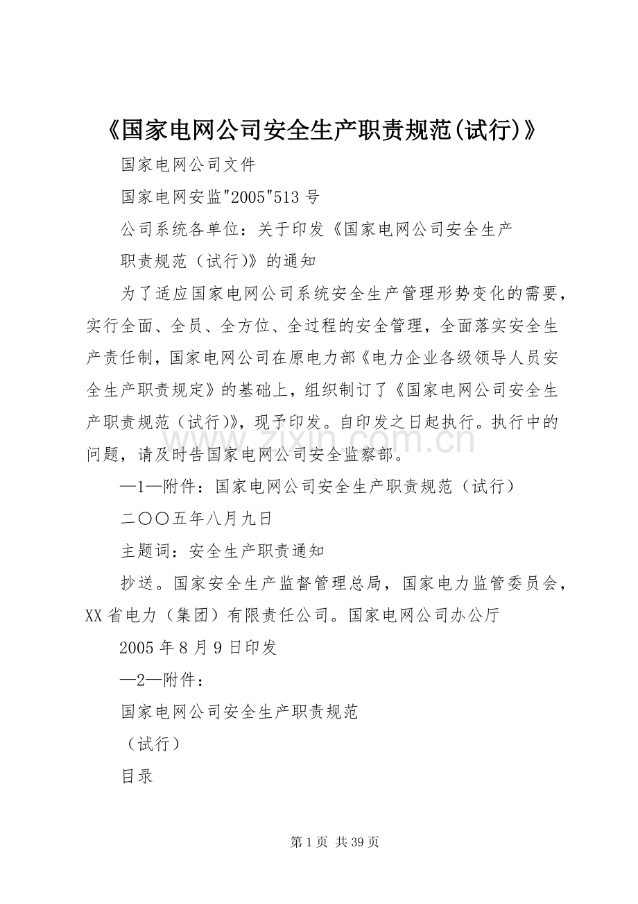 《国家电网公司安全生产职责要求规范(试行)》.docx_第1页