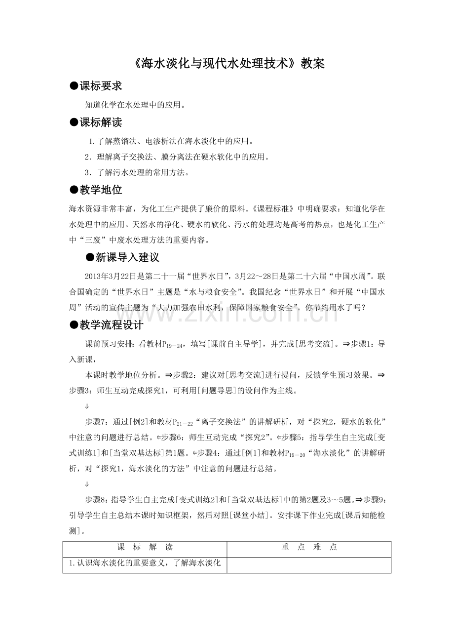 《海水淡化与现代水处理技术》教案1.doc_第1页