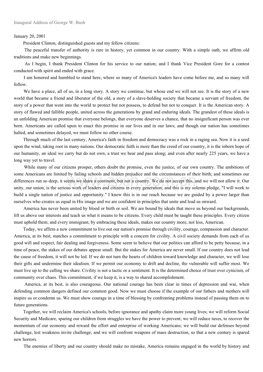 布什就职演说.doc_第1页