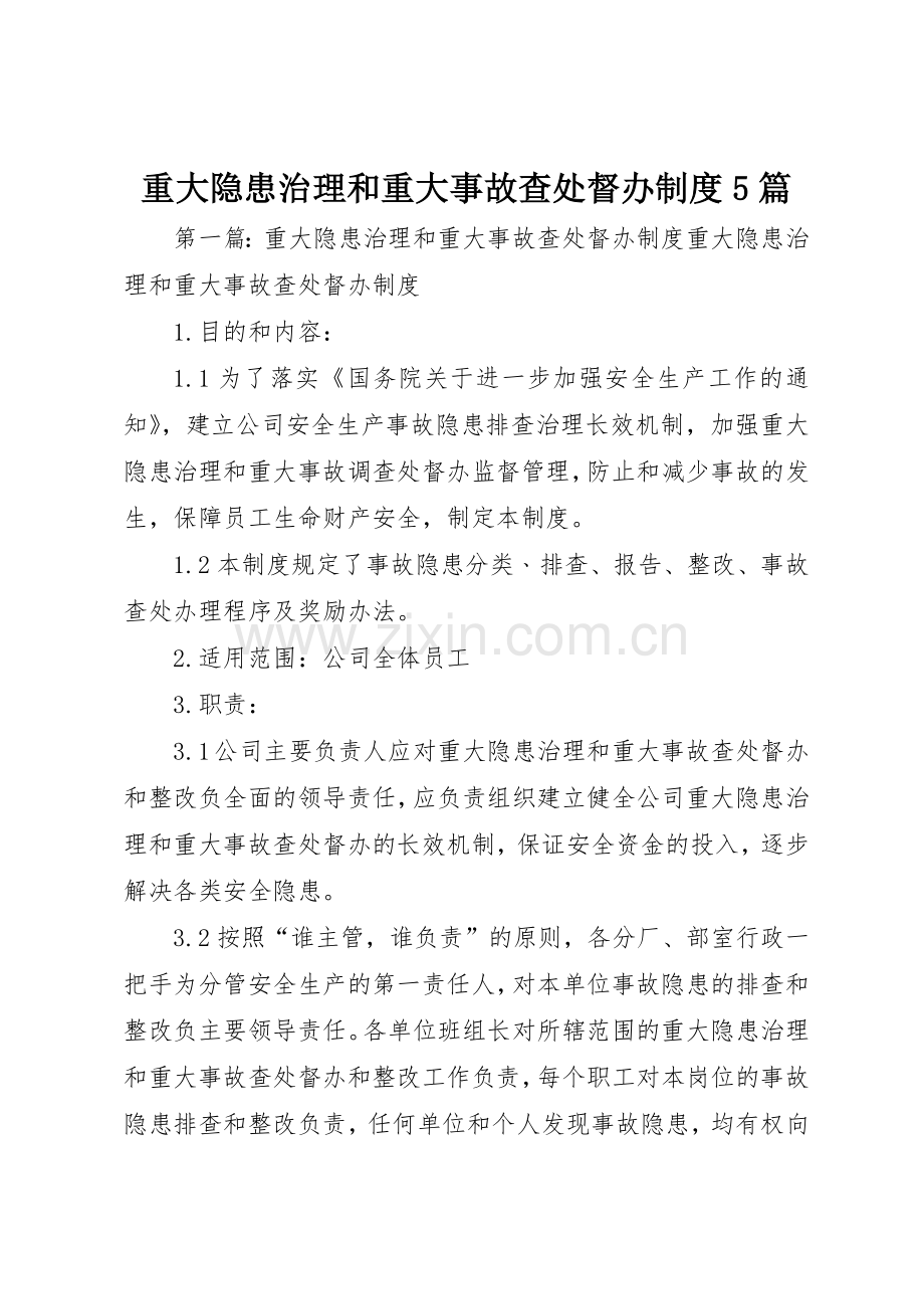 重大隐患治理和重大事故查处督办规章制度5篇.docx_第1页