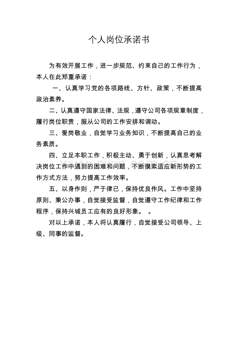 个人岗位承诺书.doc_第1页