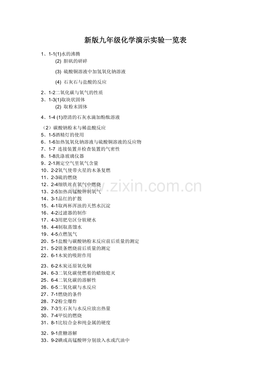 新版九年级化学演示实验一览表.doc_第1页