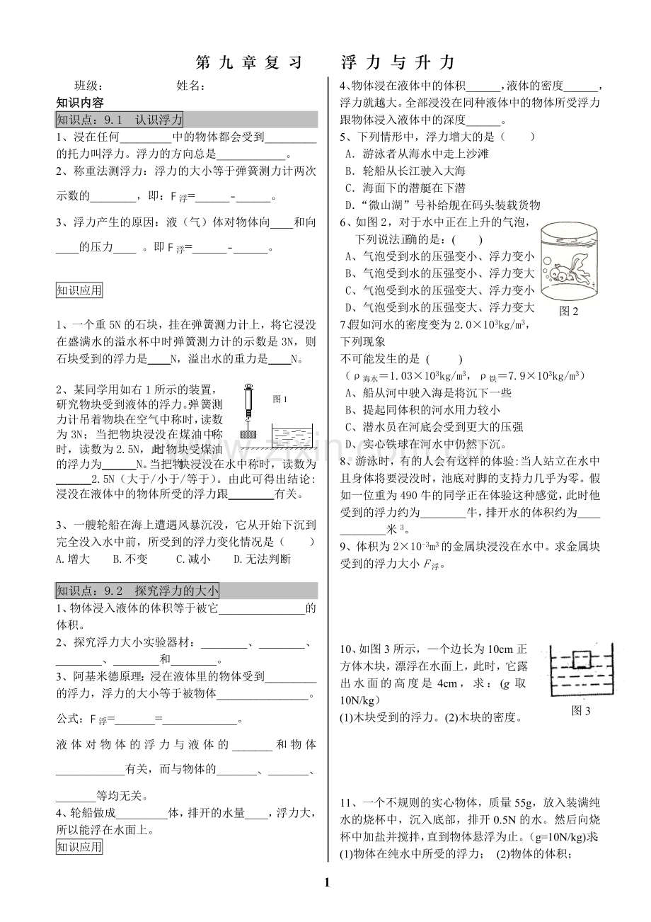 物理中考复习第九章浮力与升力.doc_第1页