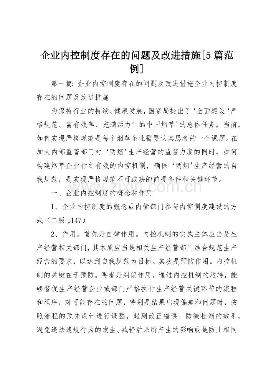 企业内控规章制度存在的问题及改进措施[5篇范例].docx_第1页