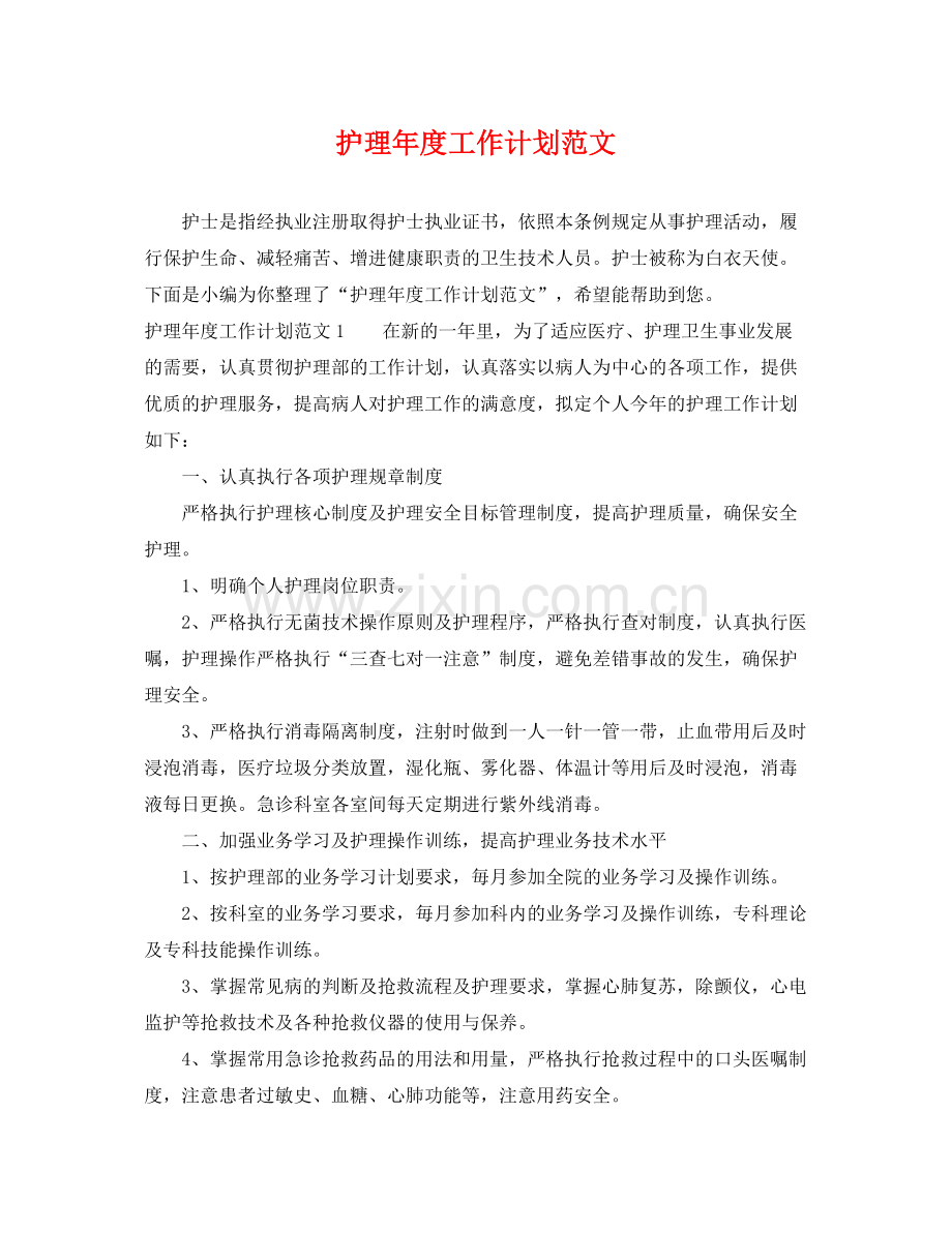 护理年度工作计划范文 .docx_第1页