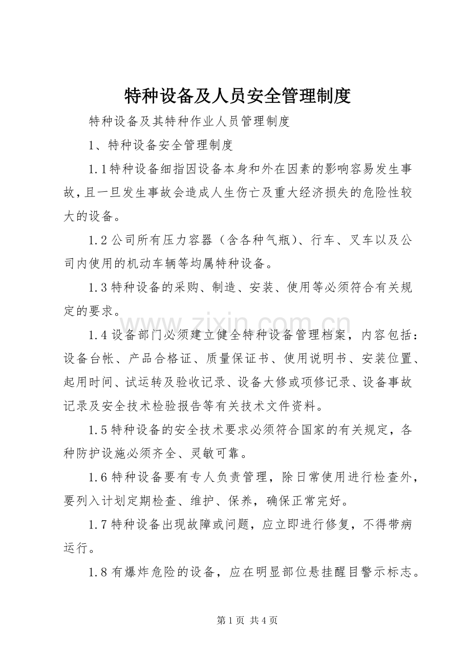 特种设备及人员安全管理规章制度细则.docx_第1页