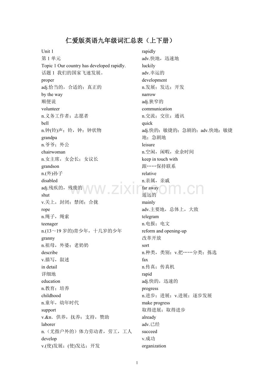 仁爱版英语九年级词汇总表(上下册).doc_第1页