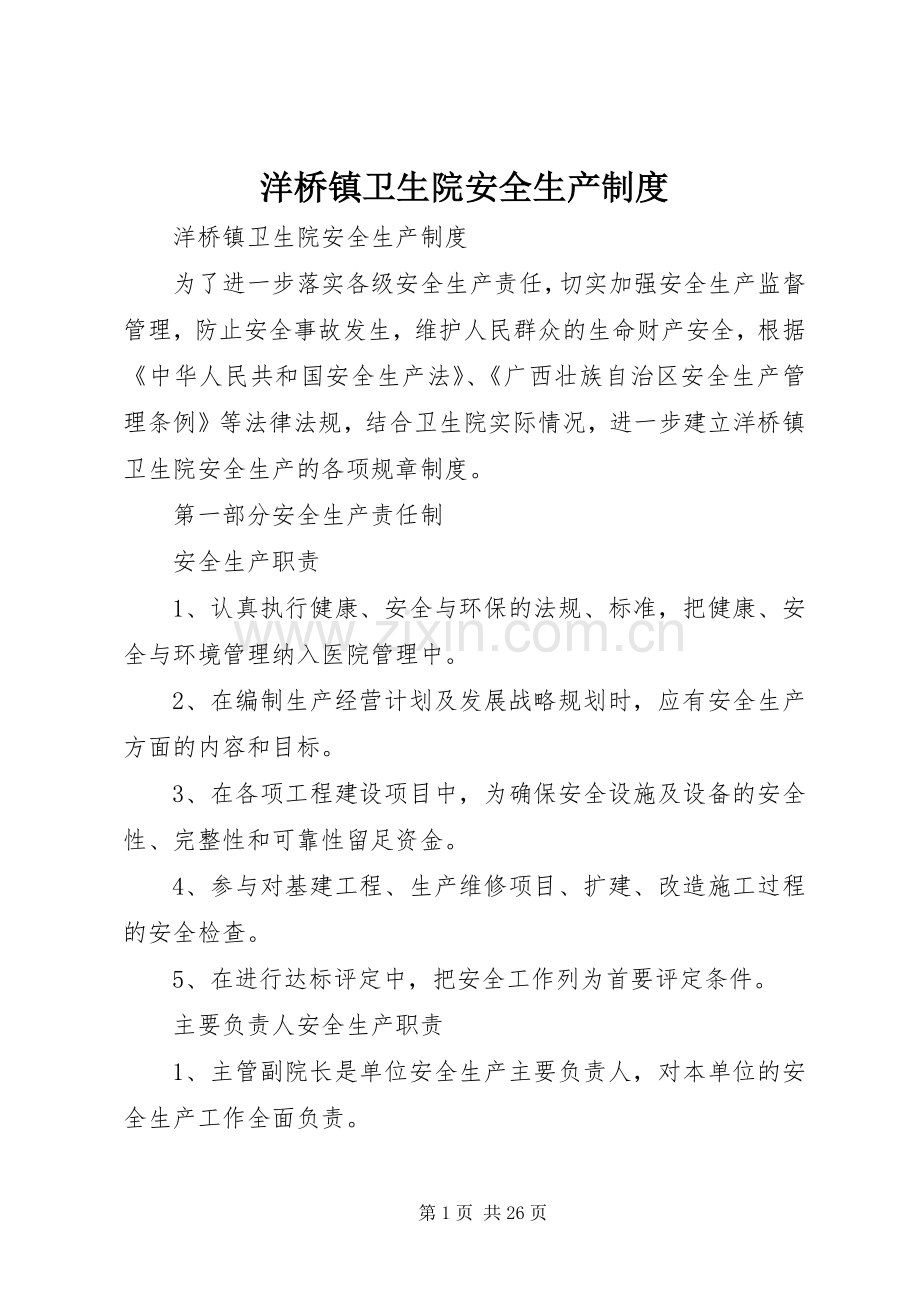 洋桥镇卫生院安全生产规章制度.docx_第1页