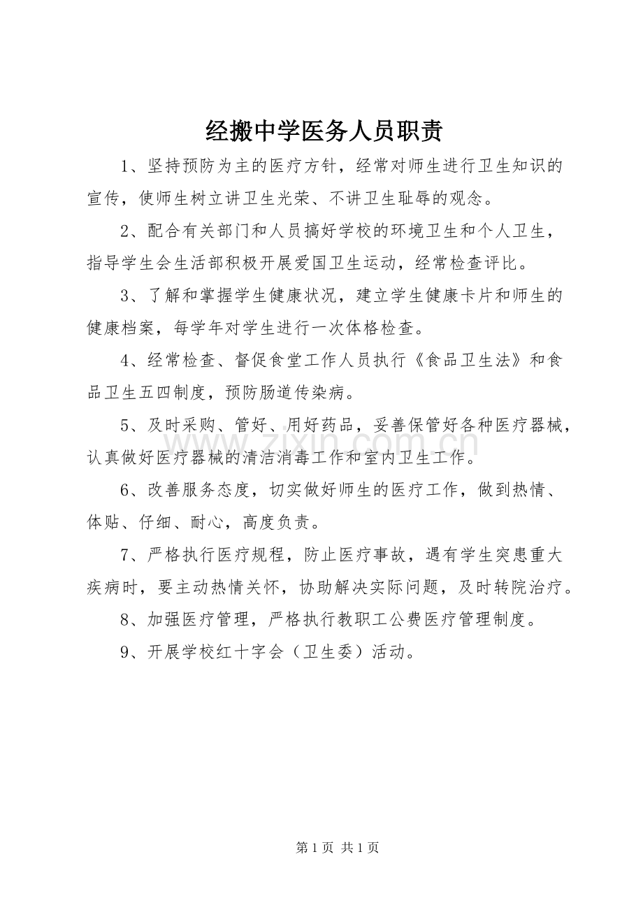 经搬中学医务人员职责要求.docx_第1页