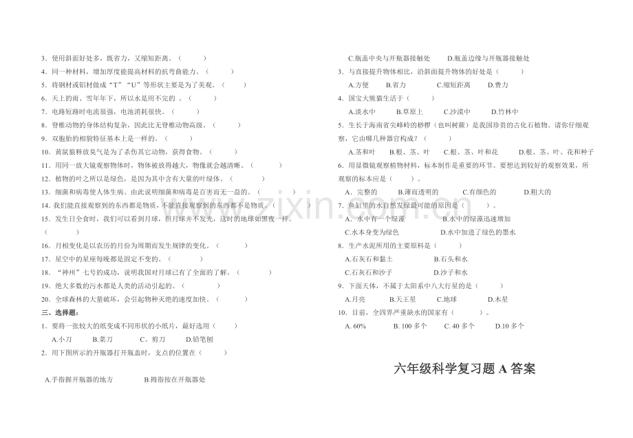 六年级科学复习题A.doc_第2页