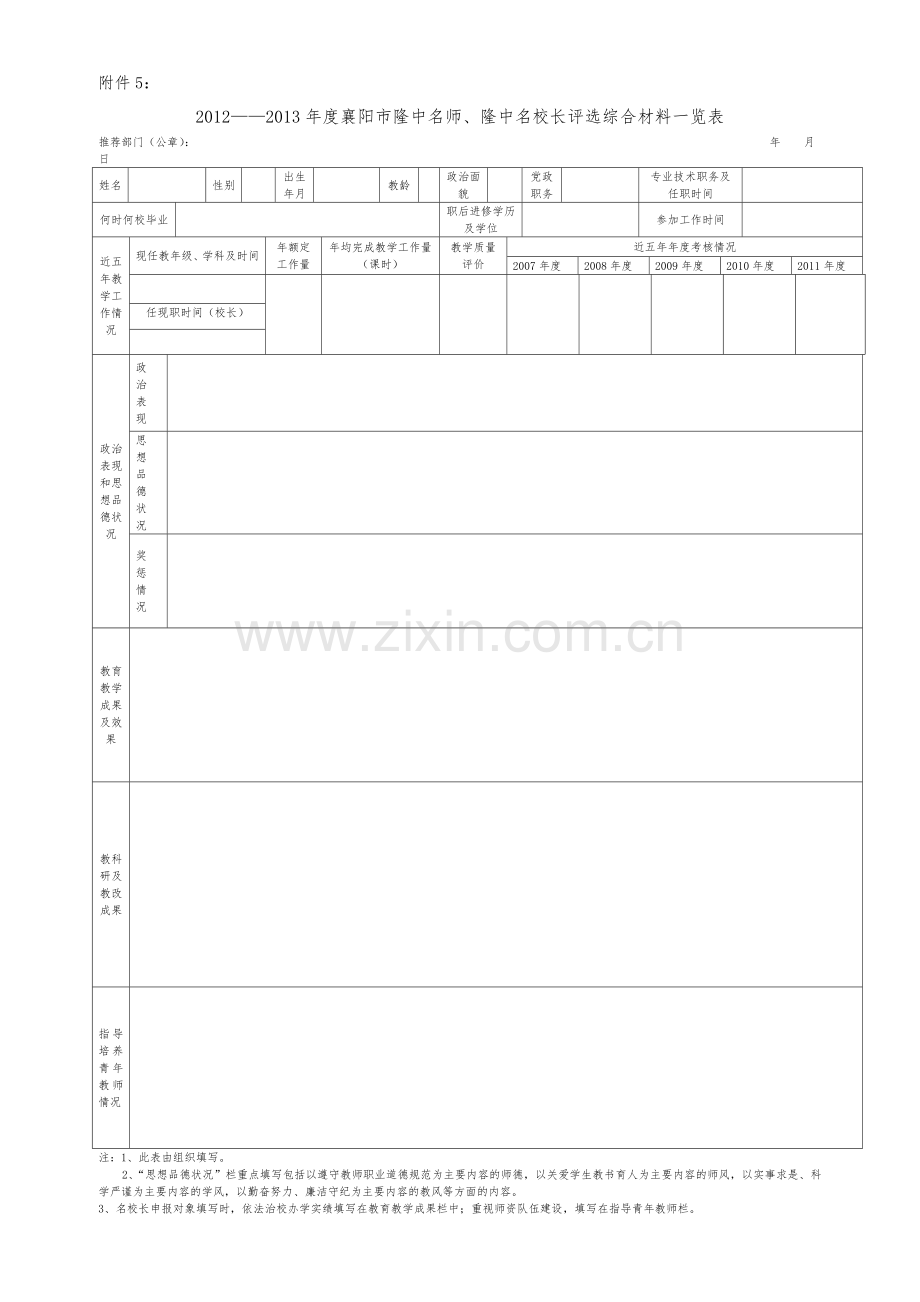2012——2013年度隆中名师、隆中名校长评选综合材料一览表.doc_第1页