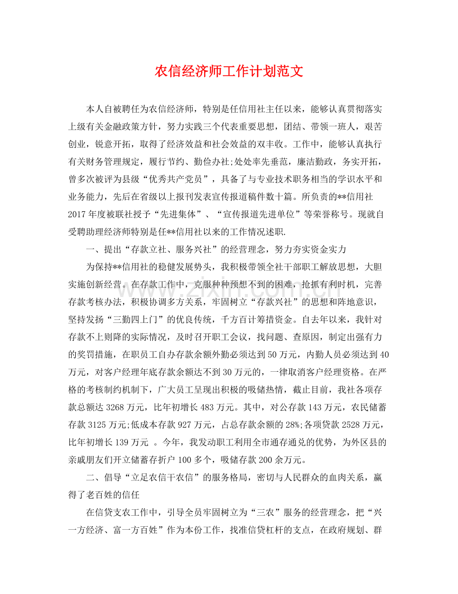 农信经济师工作计划范文 .docx_第1页