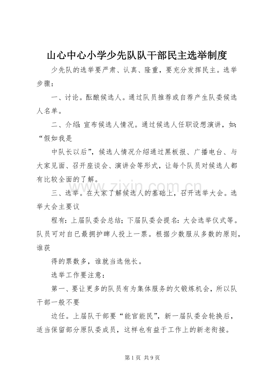 山心中心小学少先队队干部民主选举规章制度.docx_第1页