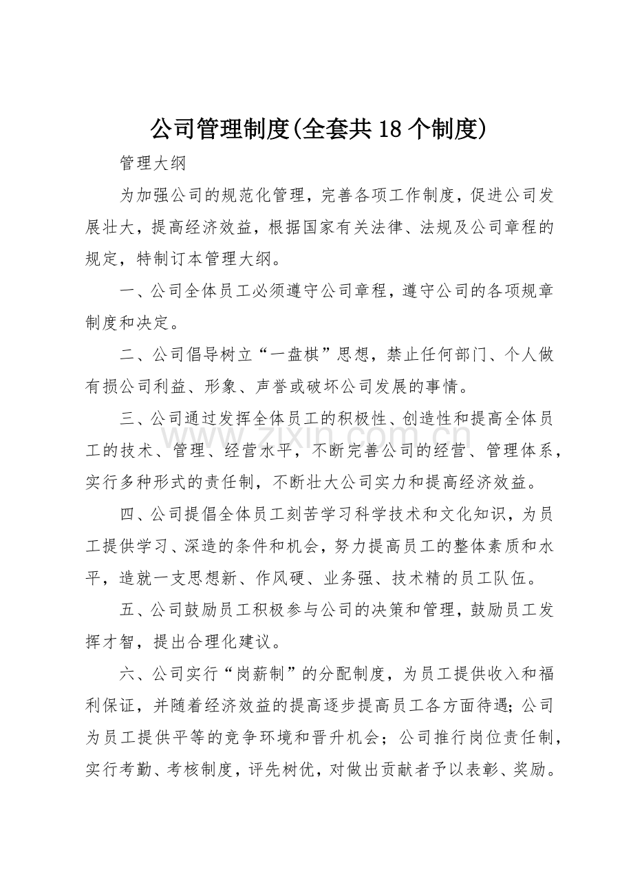 公司管理规章制度细则(全套共18个规章制度细则).docx_第1页