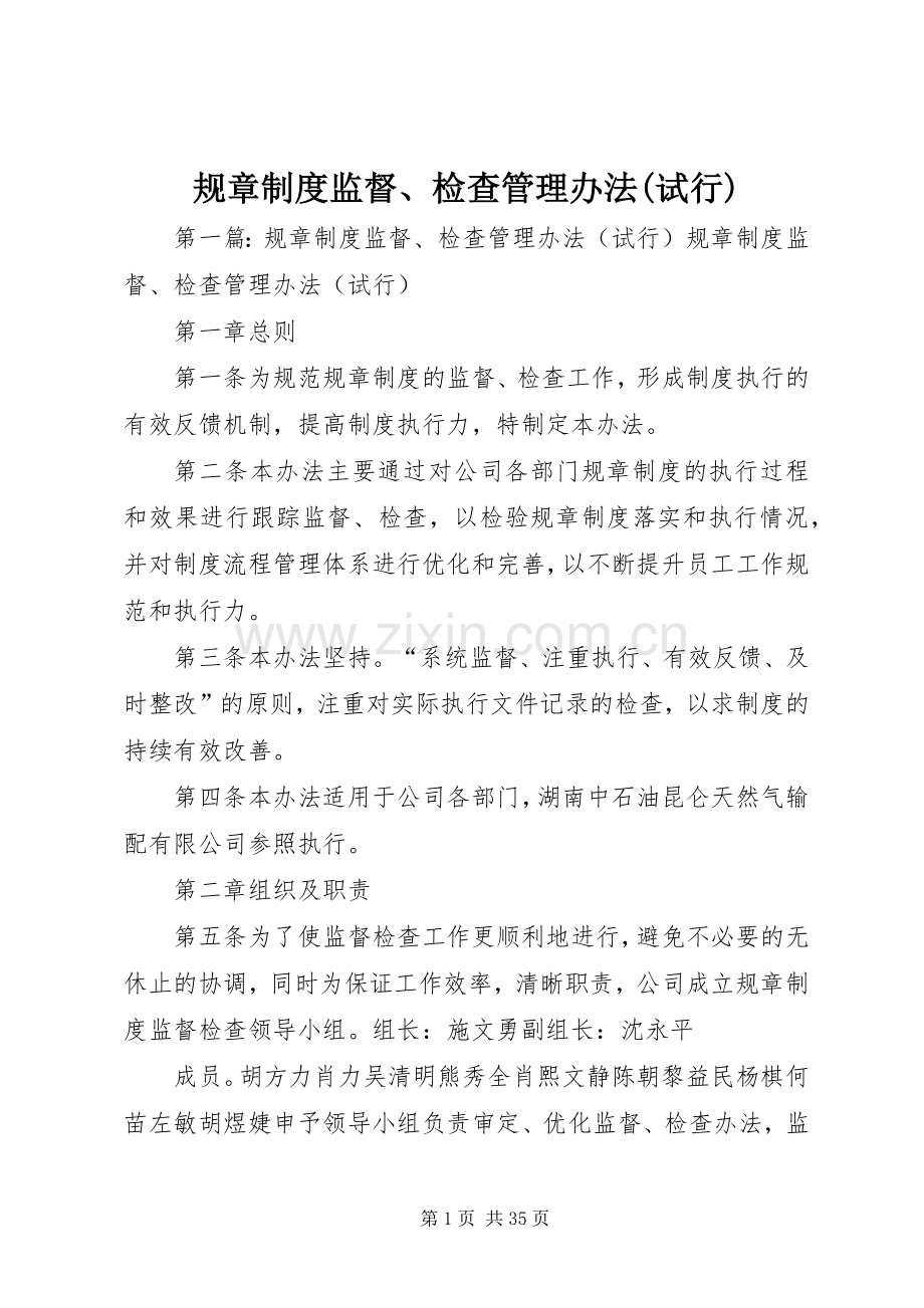 规章规章制度监督、检查管理办法(试行).docx_第1页