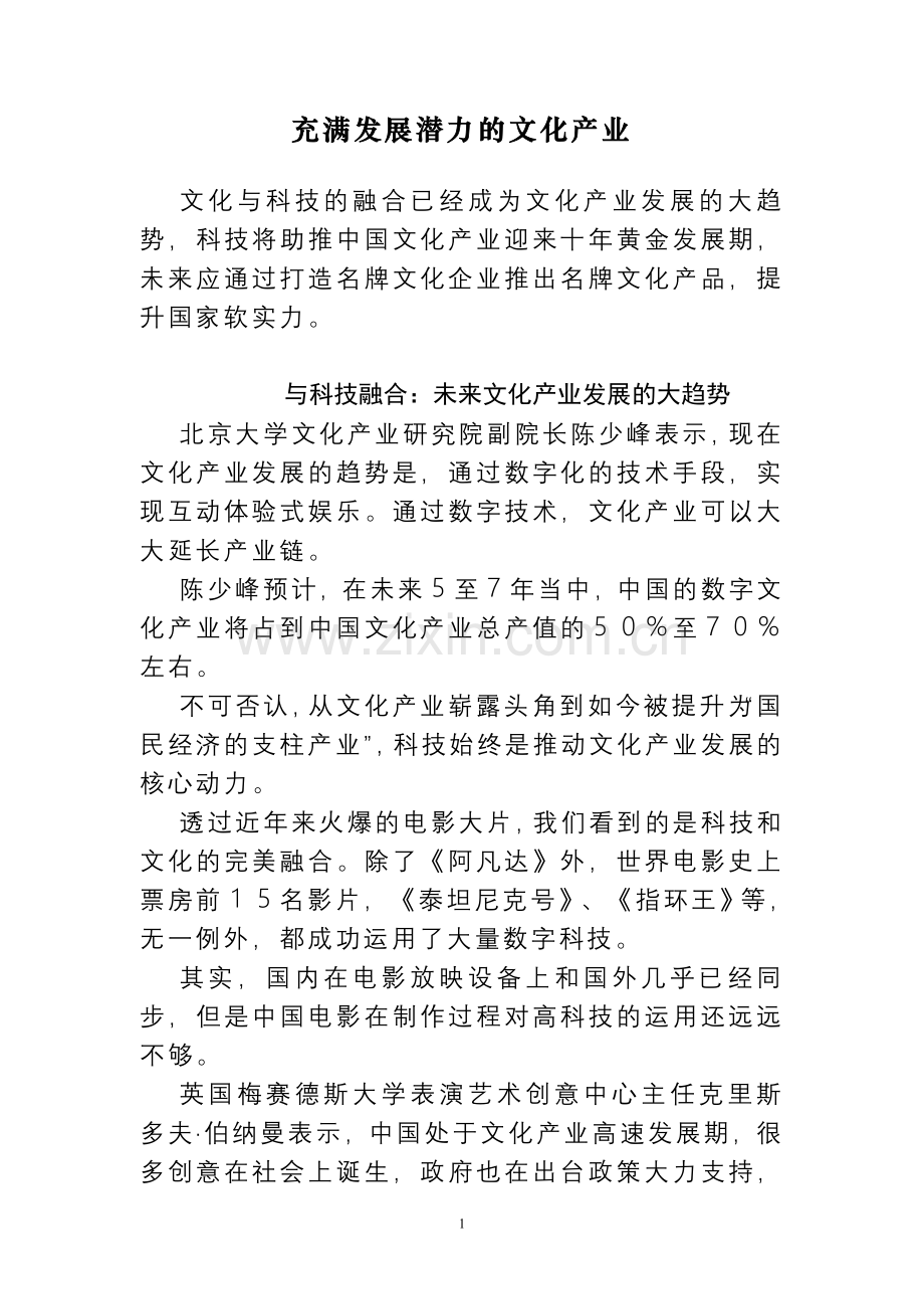 充满发展潜力的文化产业.doc_第1页