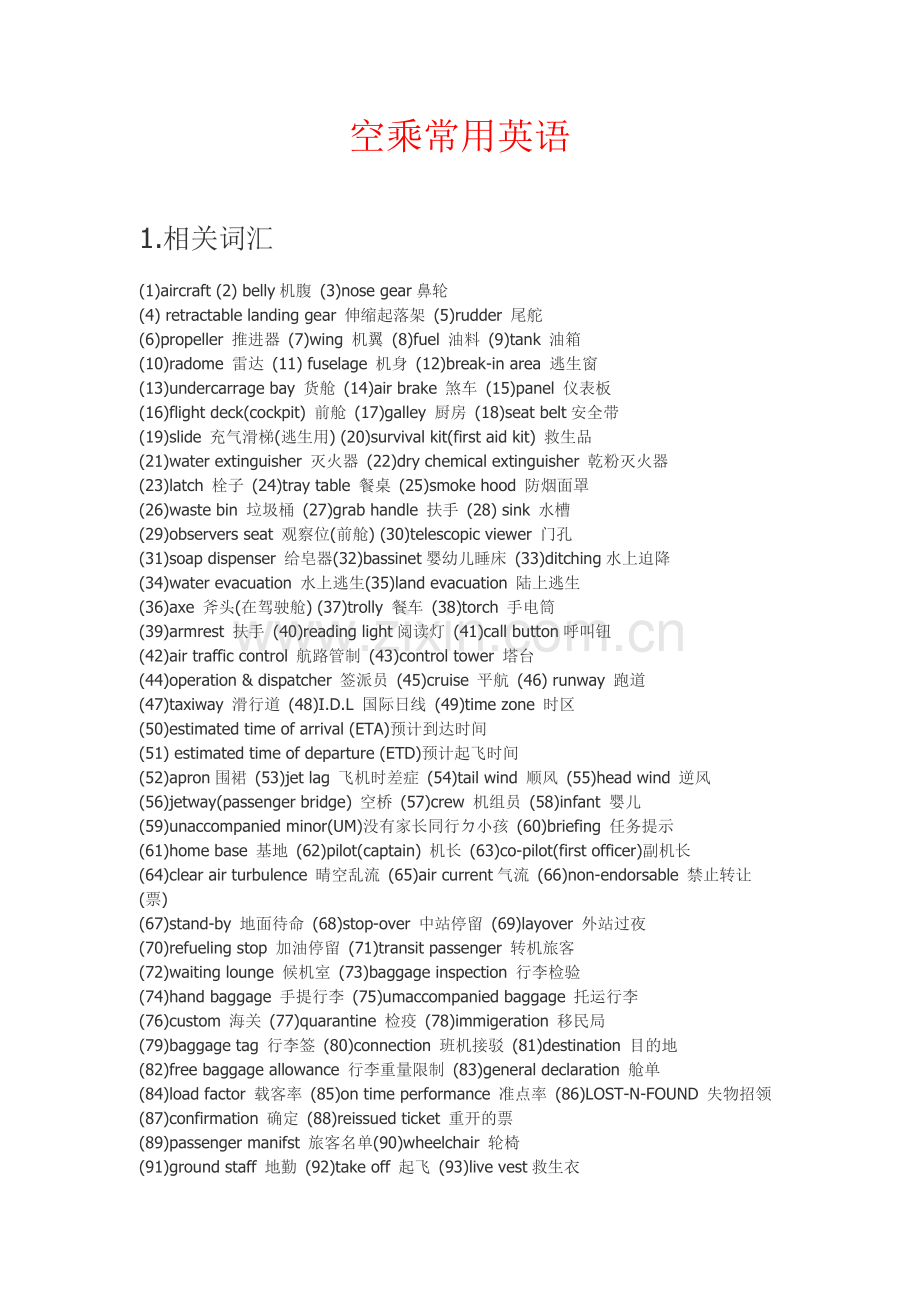 空乘常用英语,提高空姐的英语水平.doc_第1页