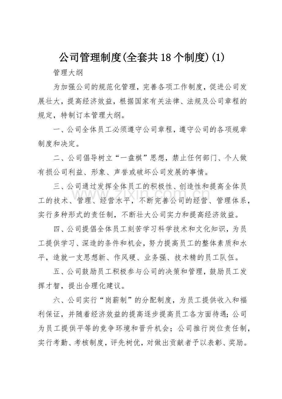 公司管理规章制度(全套共18个规章制度)(1).docx_第1页