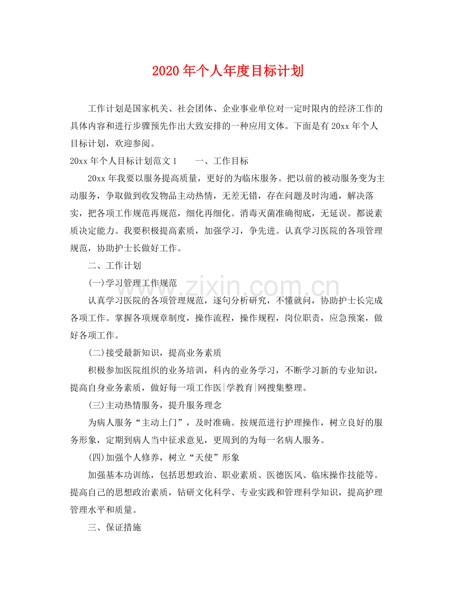 2020年个人年度目标计划 .docx_第1页