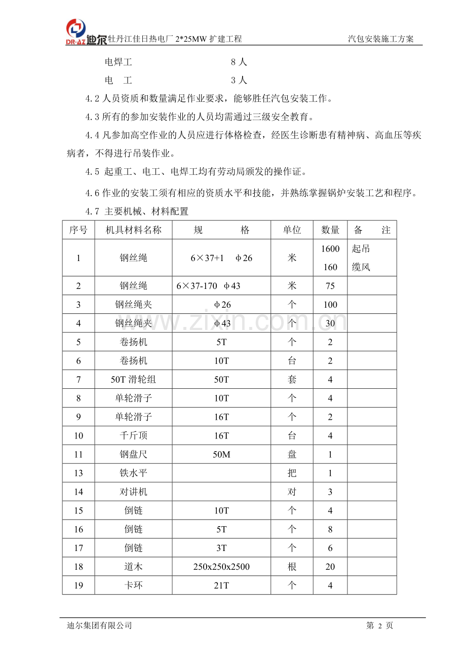 牡丹江佳日热电厂225MW扩建工程 汽包安装作业指导书(8月16日审.doc_第2页