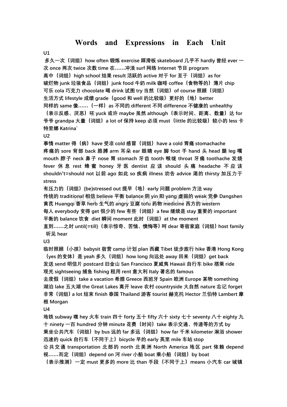 WordsandExpressionsinEachUnit 测试.doc_第1页