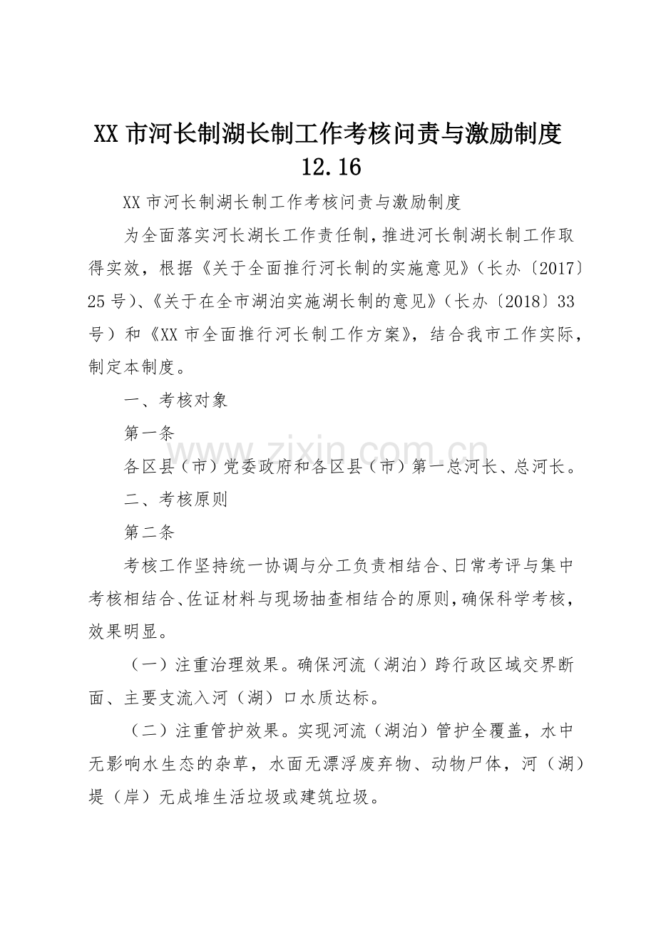市河长制湖长制工作考核问责与激励规章制度.docx_第1页