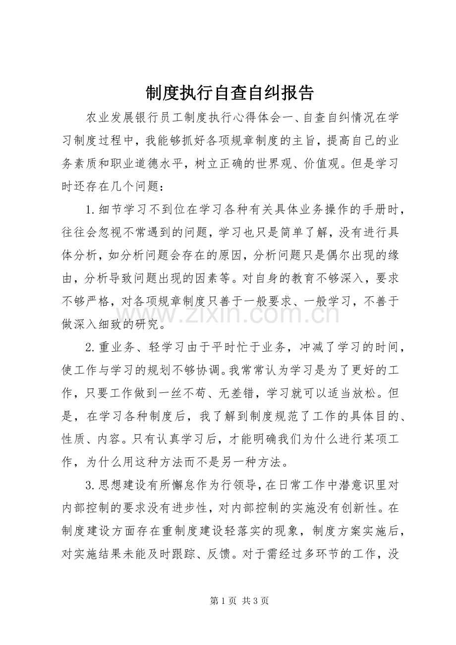 规章制度执行自查自纠报告.docx_第1页