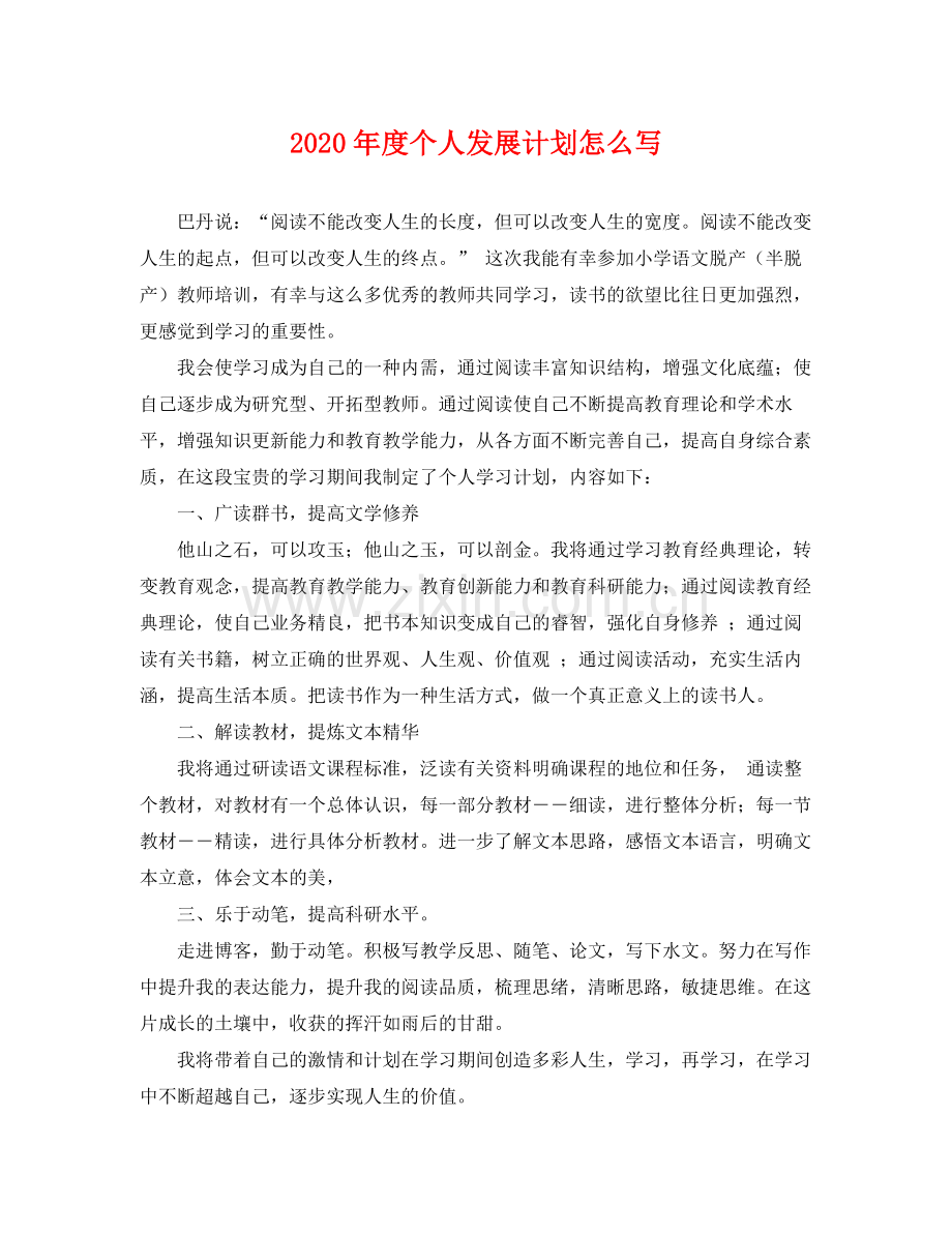 2020年度个人发展计划怎么写 .docx_第1页