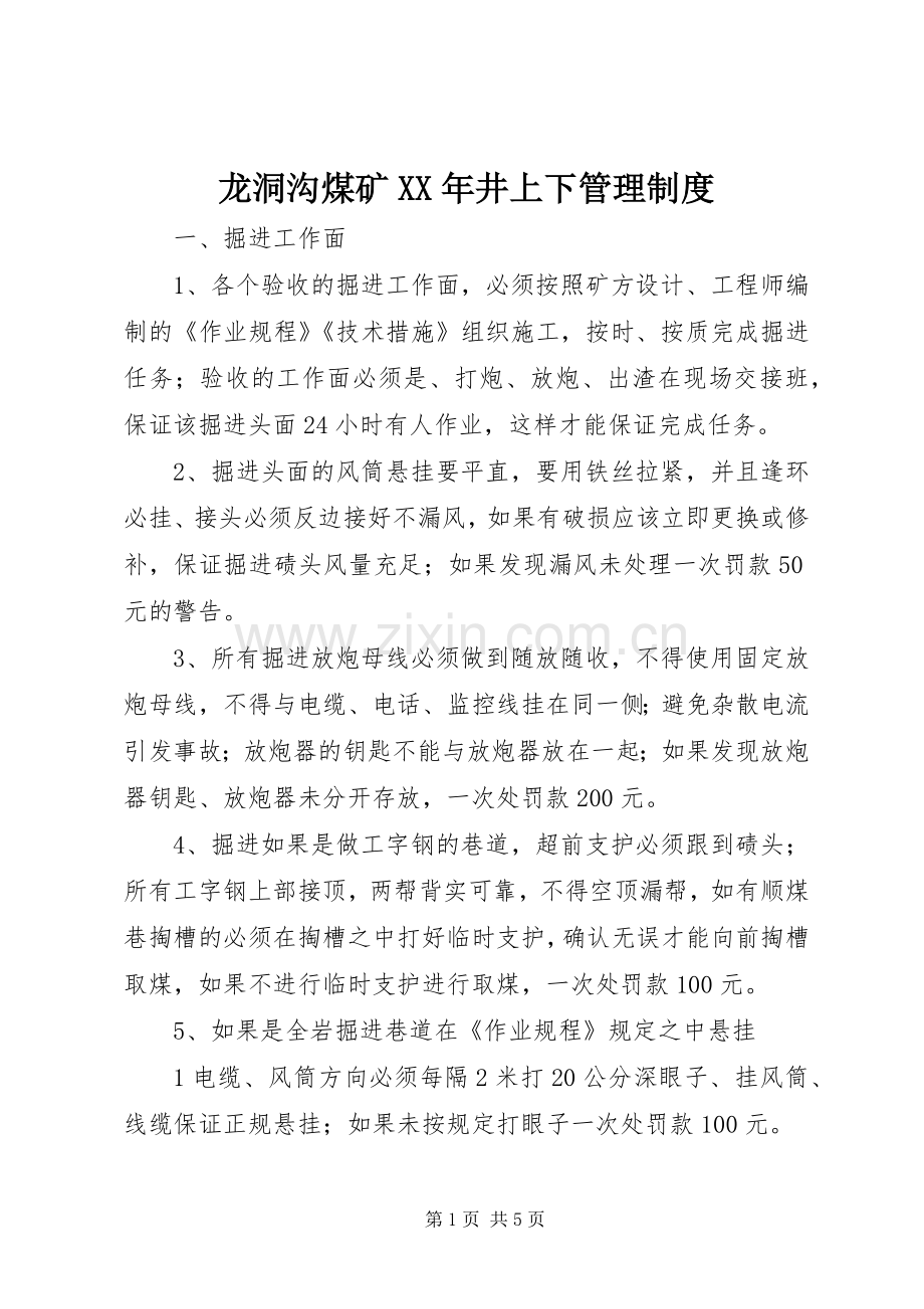 龙洞沟煤矿年井上下管理规章制度.docx_第1页