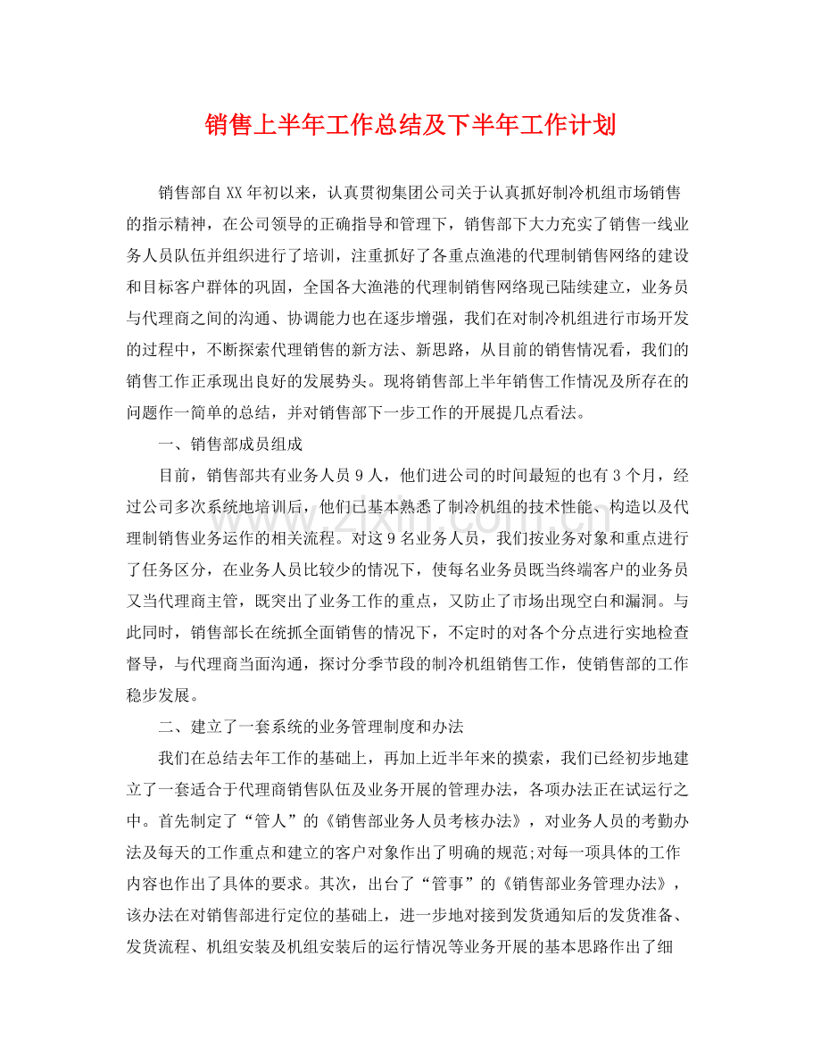 销售上半年工作总结及下半年工作计划 .docx_第1页