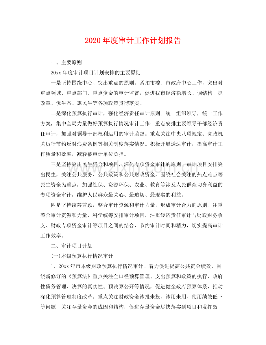 2020年度审计工作计划报告 .docx_第1页