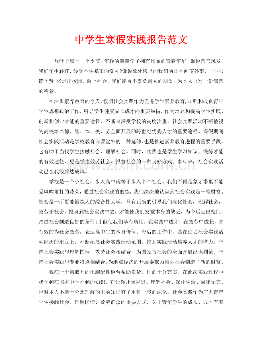 中学生寒假实践报告范文(通用).doc_第1页
